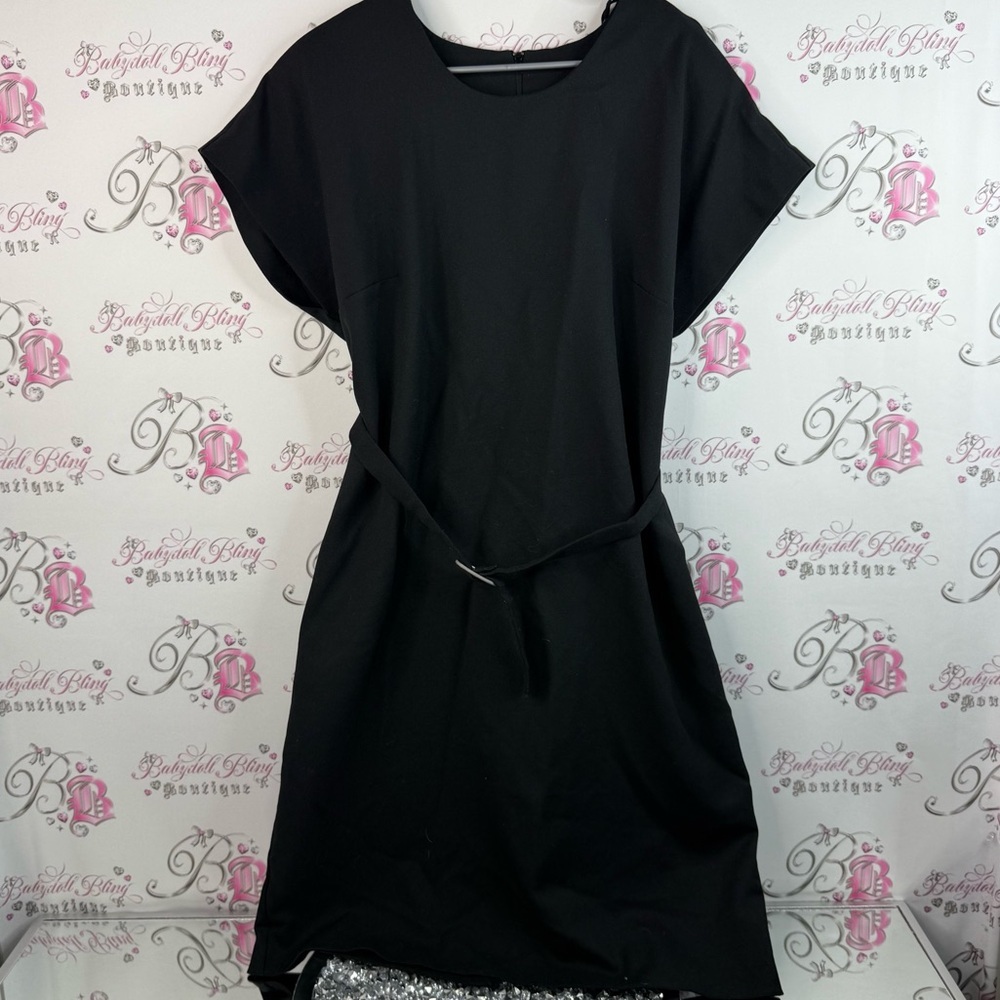 Dress belted long style belt waist Elegant Black Dress classy